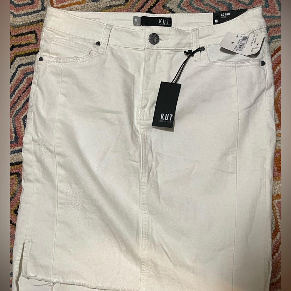 Kut from the Kloth White Raw denim hem Pencil Skirt